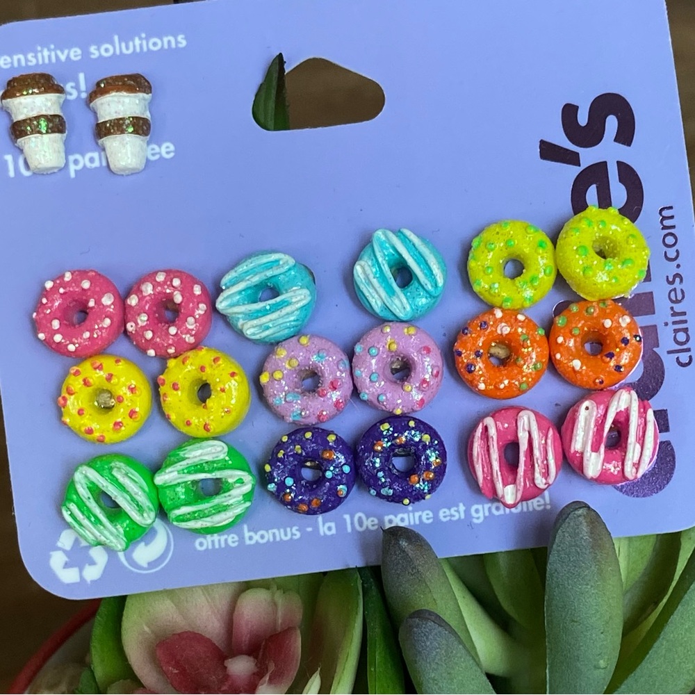New Donut & Coffee Stud Earrings 10 Pairs